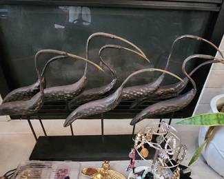 Mid-Century Modern Style Metal Egret Sculpture Set