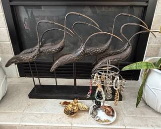 Set of Four Articulated Metal Cranes