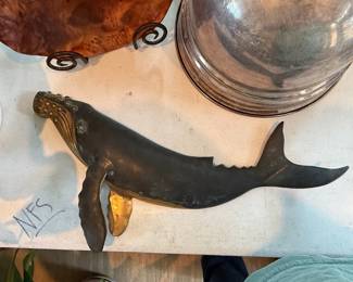 SPI Humpback Whale Brass and Dark Metal Wall Sculpture