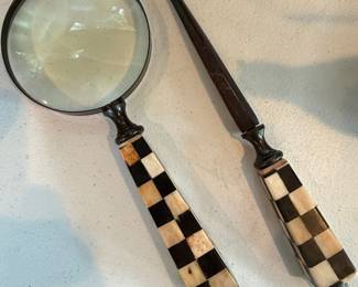 MacKenzie-Childs Courtly Check Magnifying Glass and Letter Opener Set