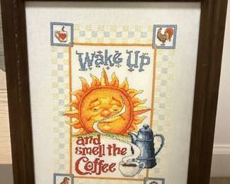 Wake Up and Smell the Coffee Cross-Stitch Art