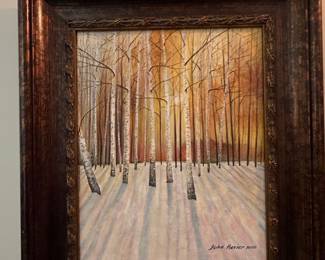 John Bevier "Winter Birch Forest" Oil Painting
