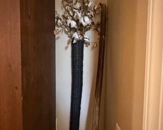 Dried Cotton Stalks in Woven Vase