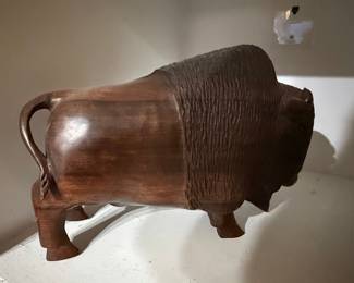 Hand Carved Ironwood Bison Figurine