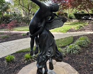 Bronze Angel Carrying Child Sculpture