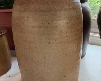 Antique Stoneware Crock with Utensils