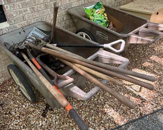 Rubbermaid Wheelbarrow and Assorted Garden Tools