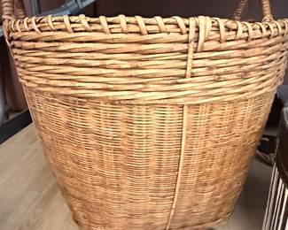 Large Vintage Wicker Laundry Basket with Handles
