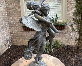 Bronze Angel Carrying Child Sculpture
