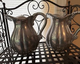 Vintage Pewter Pitchers and Ceramic Bowls