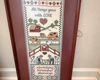Farmhouse "All Things Grow with Love" Cross-Stitch Sampler