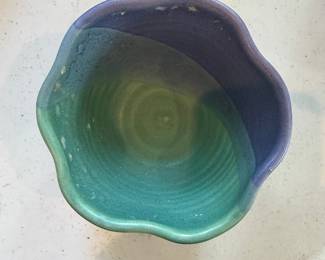 Studio Pottery Irregular Bowl with Purple to Teal Glaze