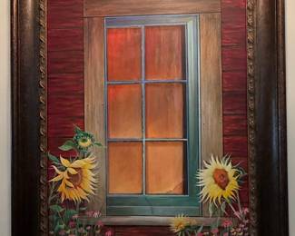 John Bevier "Window with Sunflowers" Acrylic Painting
