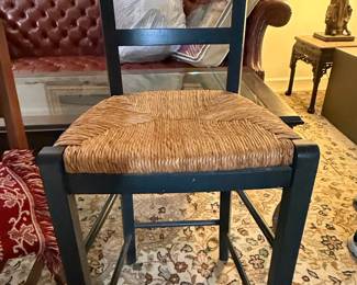 Dark Blue Ladder Back Bar Stool with Rush Seat