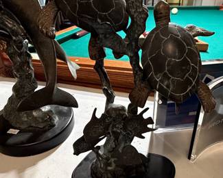 SPI Gallery Bronze Sea Turtle Duet Sculpture with Dolphin