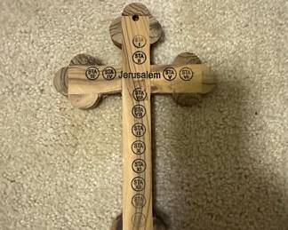 Olive Wood Stations of the Cross Crucifix with Relics and Mother of Pearl Inlay