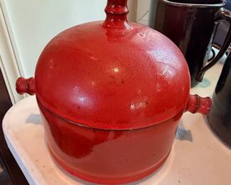 Vintage Red Ceramic Casserole Dish with Lid