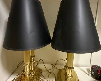 Brass Table Lamps with Black Shades (Pair)