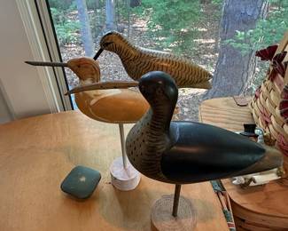 Carved Wooden Shorebird Decoys (Set of 2)