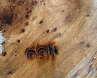 Hand-Carved Burl Wood Bowl with "CON" Inscription