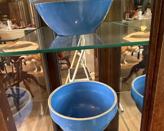 Cobalt Blue Stoneware Mixing Bowl with Picket Fence Rim