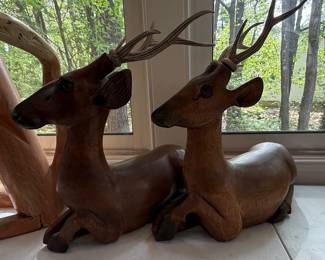 Carved Wooden Deer Figurines
