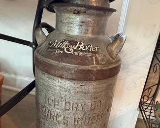 Vintage "Milk & Butter Five Cents" Galvanized Metal Milk Can