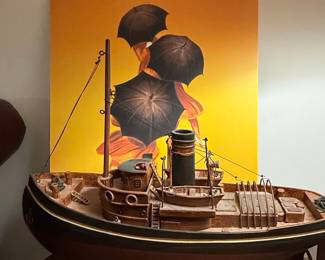 Model Tugboat with "Parapluie-Revel" Poster