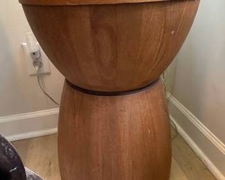 Mid-Century Modern Sculpted Wood Drum Side Table