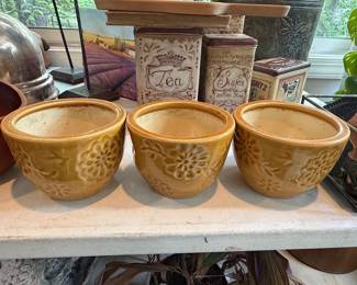 Yellow McCoy Pottery Planters with Embossed Floral Design (Set of 3)