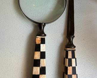 MacKenzie-Childs Courtly Check Magnifying Glass and Letter Opener Set