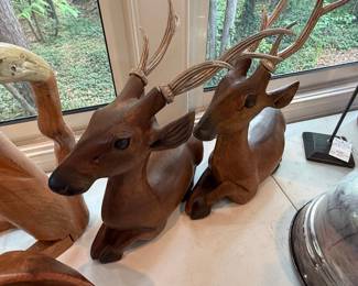 Carved Wooden Deer Figurines