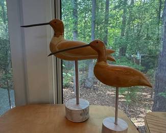 Wooden Curlew Decoys on Stands (Pair)
