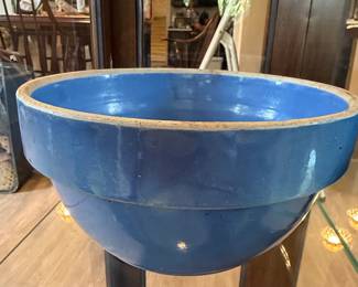 Cobalt Blue Stoneware Mixing Bowl with Picket Fence Rim