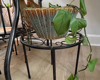 Mid-Century Modern Ceramic Planter with Metal Stand