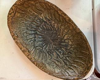 Large Ceramic Serving Platter with Embossed Leaf Pattern