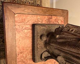 Antique Chinese Carved Rosewood Side Table with Pink Marble Insert