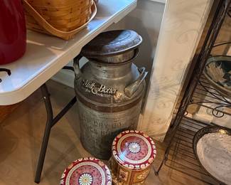 Vintage "Milk & Butter Five Cents" Galvanized Metal Milk Can