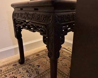 Antique Chinese Carved Rosewood Side Table with Pink Marble Insert
