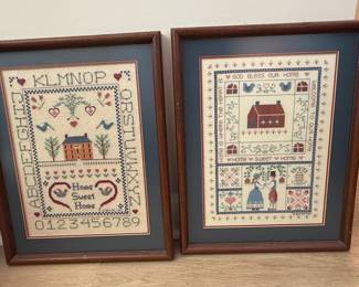 Framed Cross-Stitch Sampler Set: "Home Sweet Home" and "God Bless Our Home"