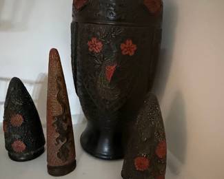 Vintage Japanese Tokanabe Ware Ceramic Vase and Figurines Set