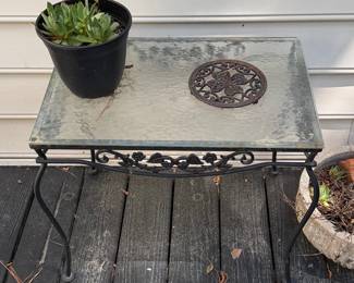Wrought Iron and Glass Top Side Table