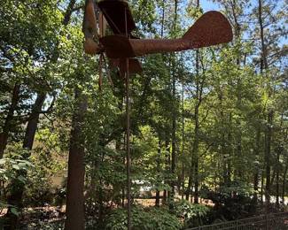 Rustic Metal Biplane Wind Spinner Garden Stake