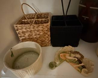 Woven Hyacinth Basket Organizer and Ceramic Pot