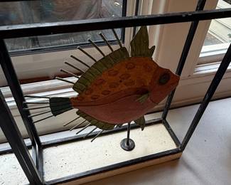Metal Fish Sculpture in Geometric Frame