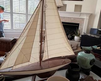 Vintage Wooden Pond Yacht Model Sailboat