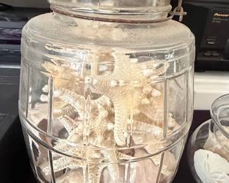 Vintage Duraglas Barrel Pickle Jar with Starfish and Shells