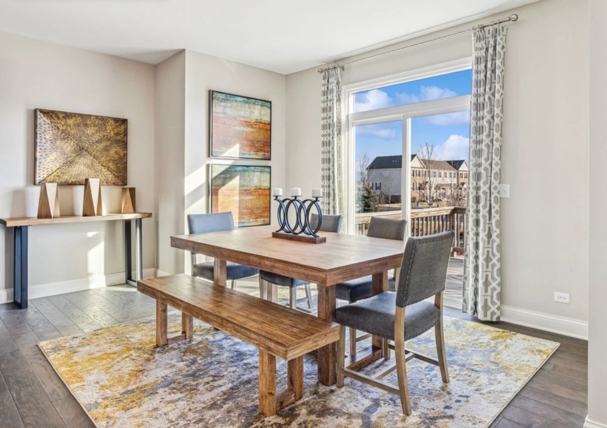 Contemporary Dining Furniture with Artwork and Centerpiece