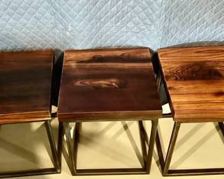 Set of 3 metal and wood coffee tables. Perfect in front of 80" sofa.