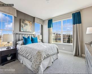 Full size bedroom set with mattress, headboard, dresser, nightstands and lamps